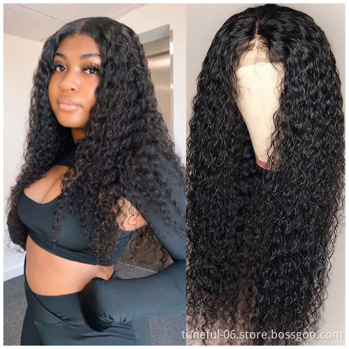 High Quality Human Hair Wigs Virgin Remy Brazilian HD Transparent Frontal Kinky Curly Deep Wave Lace Front Wig For Black Women